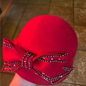 Elegant Red Cloche Hat with Bow